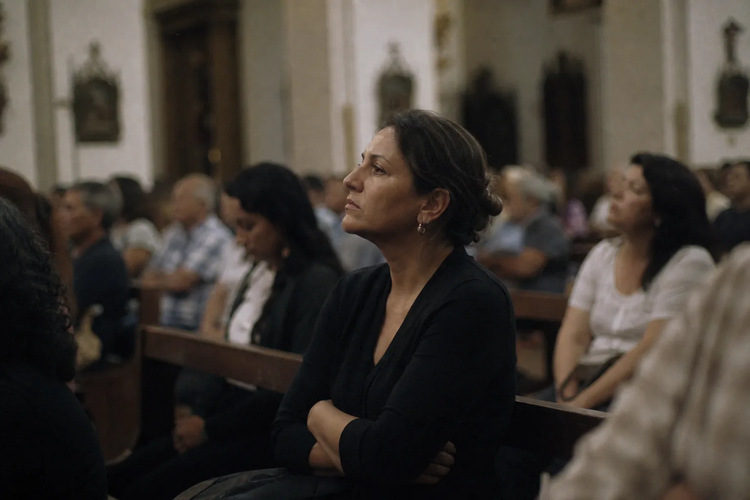 A person sitting among others